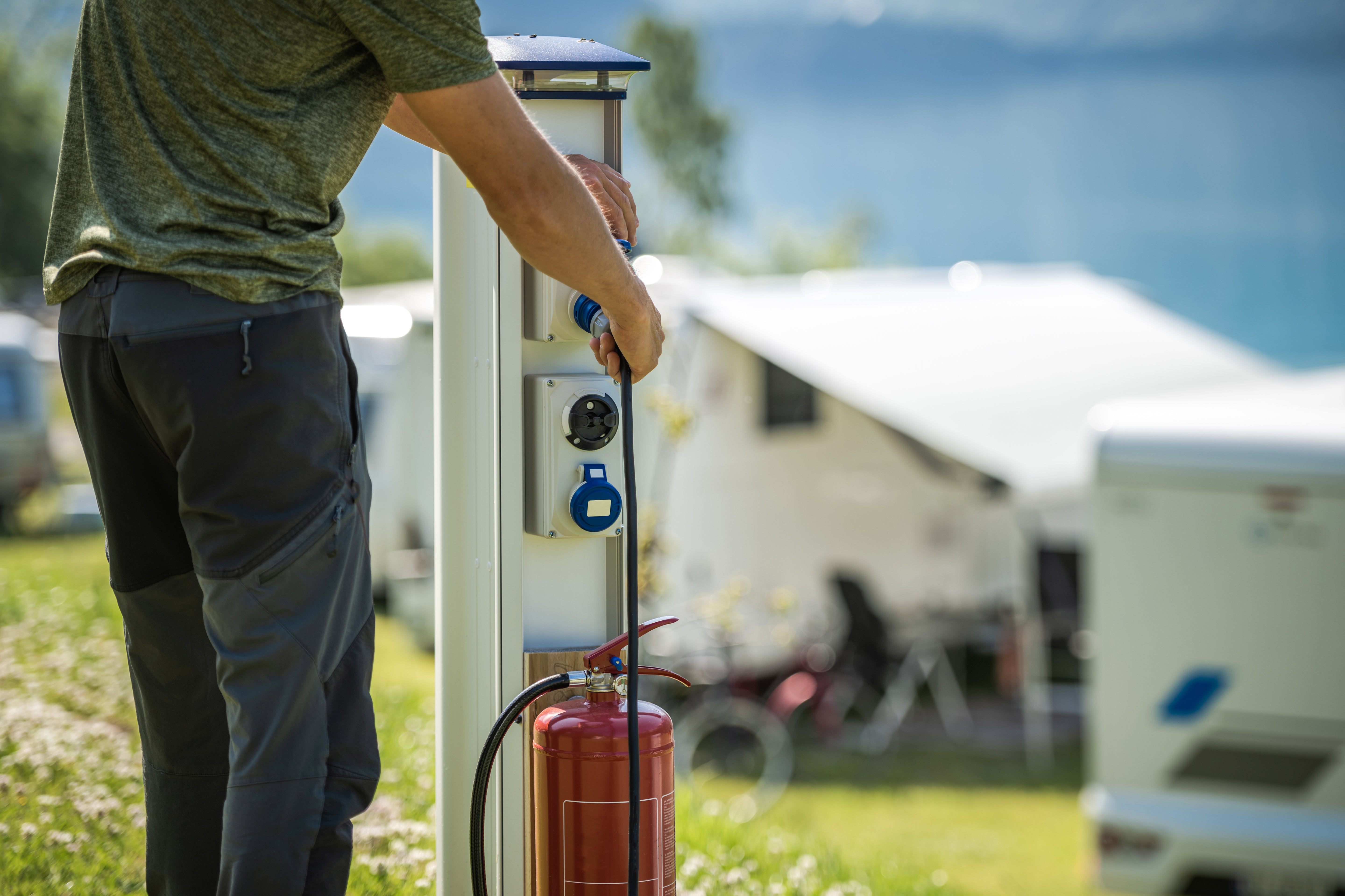 Power pedestal at a campground