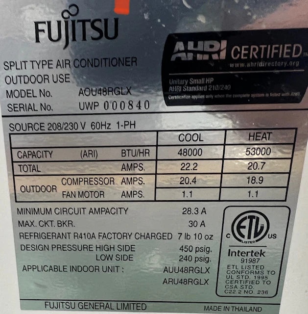 heat pump label