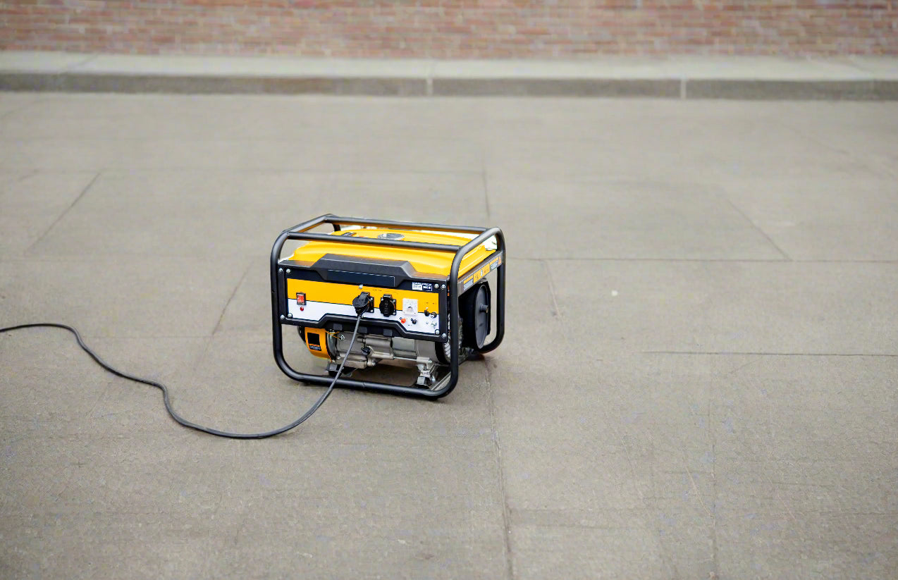 gas powered generator outside with extension cord